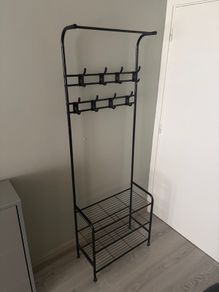 Freestanding Metal Hall Tree Coat Rack with Shoe Storage