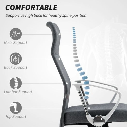 Fabric High Back Office Chair - Grey