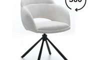 Kornelia Beige Chenille Swivel Chair  Black Metal, Built-in Arms
