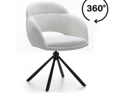 Kornelia Beige Chenille Swivel Chair  Black Metal, Built-in Arms
