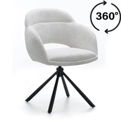 Kornelia Beige Chenille Swivel Chair  Black Metal, Built-in Arms