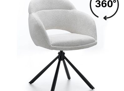 Kornelia Beige Chenille Swivel Chair  Black Metal, Built-in Arms
