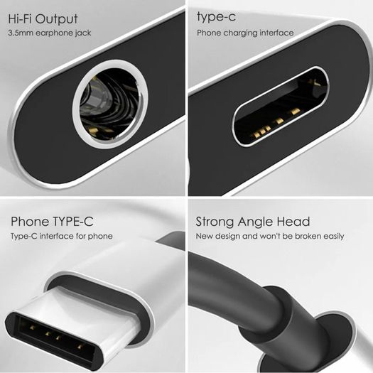 2in1 USB C Type C to 3.5mm Audio Jack Charger Adapter Cable Headphones Earphone