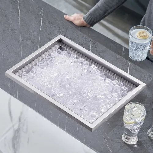 Drop in Ice Chest, 51 cm L x 36 cm W x 30.5 cm H Stainless Steel Ice Cooler, Commercial Ice Bin with Cover, 37.9 L Outdoor Kitchen Ice Bar