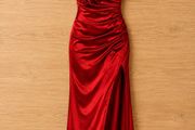 New Red Satin Debs Dress Prom Ball Gown Full Length Evening Gown