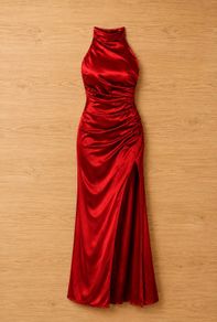 New Red Satin Debs Dress Prom Ball Gown Full Length Evening Gown