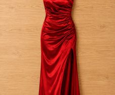 New Red Satin Debs Dress Prom Ball Gown Full Length Evening Gown