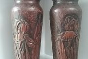 Pair of Hand Carved Bamboo Vases