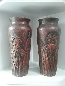 Pair of Hand Carved Bamboo Vases