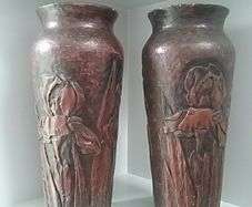 Pair of Hand Carved Bamboo Vases