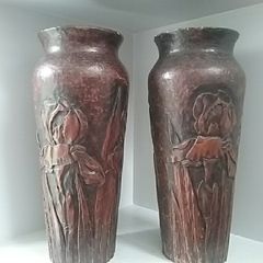 Pair of Hand Carved Bamboo Vases