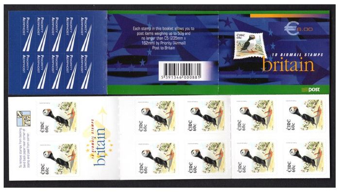 2004 Ireland Puffin Definite Stamp Booklet Mint Never Hinged (MNH). Hibernian HB117
