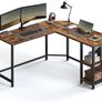 Computer Desk, L-Shaped Corner Desk, Gaming Desk, Workstation with 2 Storage Shelves for Home Office, Space-Saving, Easy to Assemble, Rustic Brown and Black Image 3