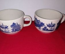 Rare Vintage Staffordshire China Blue, Coffee Cups (70s)