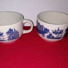 Rare Vintage Staffordshire China Blue, Coffee Cups (70s)