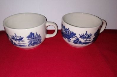 Rare Vintage Staffordshire China Blue, Coffee Cups (70s)