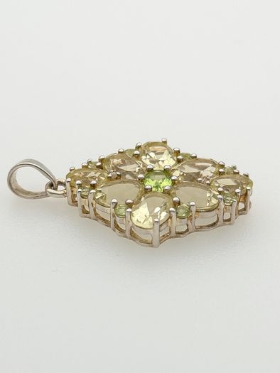 Vintage 925 Sterling Silver Citrine & Peridot Pendant