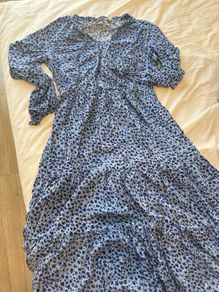 M&S Blue Floral Print Viscose Midi Dress - Size UK 12