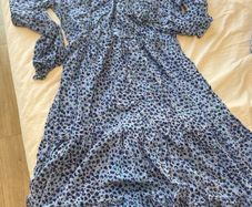 M&S Blue Floral Print Viscose Midi Dress - Size UK 12