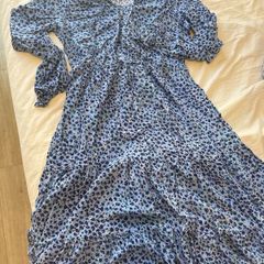 M&S Blue Floral Print Viscose Midi Dress - Size UK 12