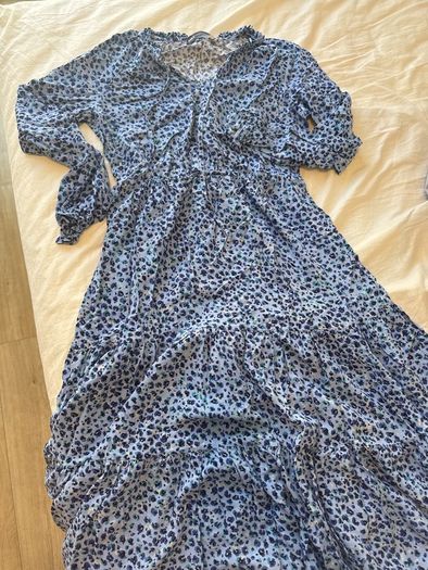M&S Blue Floral Print Viscose Midi Dress - Size UK 12