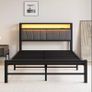 King Size Bed Frame with Storage and LED Lights,5ft Metal Platform Bed Frame King Size Bed Base with Charging Station,Mattress Base,Strong Slats Support,Under-bed Storage,Noise Free,Grey Image 7