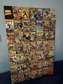 Marvel comic book cover collage canvas wall art, Vintage Retro