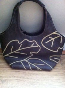 NINE WEST Brown/Cream Leaf Print Bag with Mirror