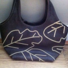 NINE WEST Brown/Cream Leaf Print Bag with Mirror