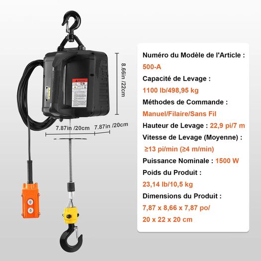 3 in 1 Portable Electric Hoist Winch 499 kg Wired/Wireless Remote Control