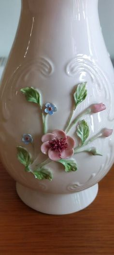 Donegal Irish Porcelain Pedestal Vase Applied Flowers EUC 7.5"