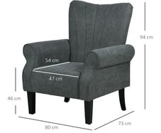 Accent Chair with Rolled Arms and Wood Legs, Armchair for Living Room Bedroom, Grey