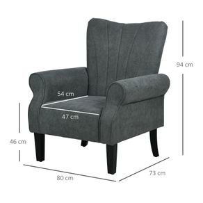 Accent Chair with Rolled Arms and Wood Legs, Armchair for Living Room Bedroom, Grey