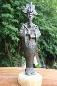 Vintage Egyptian  Figure of Osiris 10" (made of some metal, a few cracks visible in the photos, mounted on a marble base)