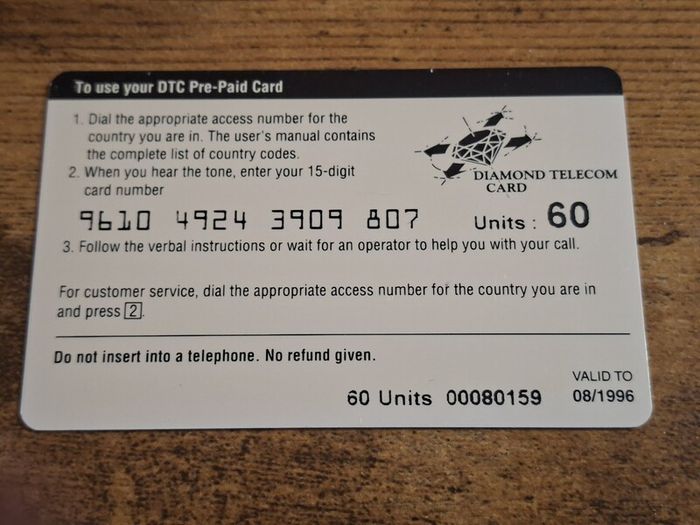 Belgium Diamond Telecom Card Pre-Paid, used, 60 Units - free standard postage