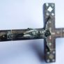 Antique Wooden and Bronze Cross with Mother of Pearl Inlay Image 5