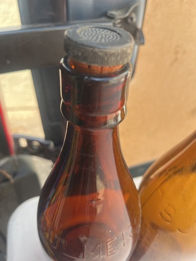 2 empty Flagons. Bulmers bottles.. corked caps