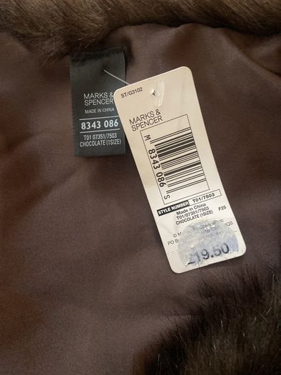 Brand New M&S Chocolate Brown Faux Fur Shawl