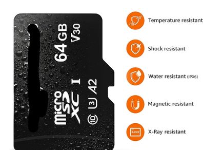 MicroSDXC, 64 GB, with SD Adapter, A2, U3, read speed up to 100 MB/s, 2 Pack, Black