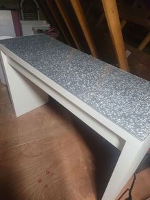 Ikea make up table, white mirror, vanity lights & vanity stool.
