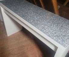 Ikea make up table, white mirror, vanity lights & vanity stool.