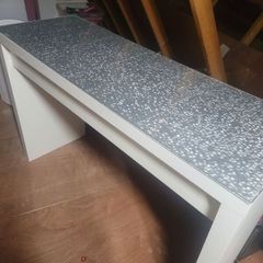 Ikea make up table, white mirror, vanity lights & vanity stool.