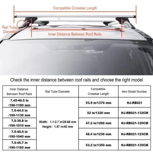 Roof Rack Crossbar 135.1 cm Length for Vehicle w/ Raised Side Rail