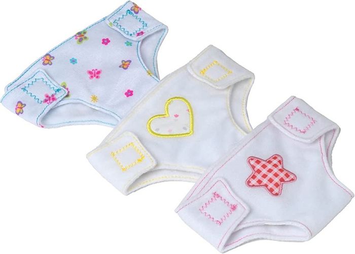 Fabric 3-Pack Nappies from Peterkin: Adjustable and reusable fabric dolls nappies Dolls & Accessories Age 18 Months (FREE POSTAGE)