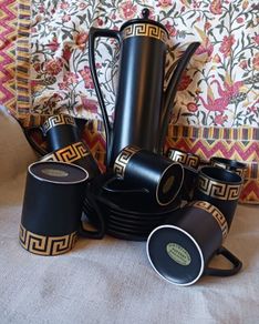 1960s Portmeirion/ Greek Key Black Coffee Set