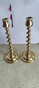 Pair Of Antique 19C English Barley Twist Havy Brass Candlesticks