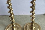 Pair Of Antique 19C English Barley Twist Havy Brass Candlesticks