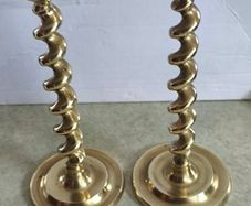 Pair Of Antique 19C English Barley Twist Havy Brass Candlesticks