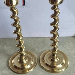 Pair Of Antique 19C English Barley Twist Havy Brass Candlesticks