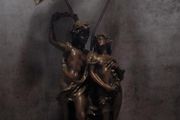 Stunning Antique Art Nouveau Figural Table Lamp with Amber Tulip Shades